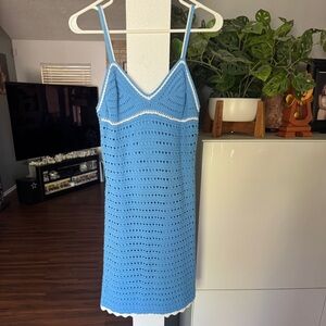 Blue Crochet Mini Dress